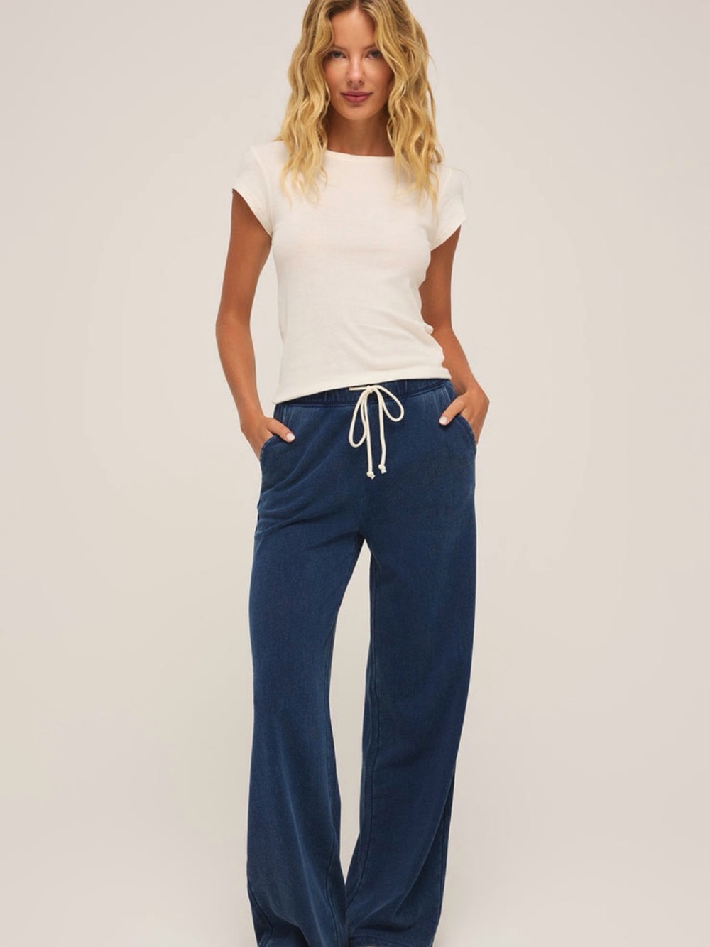 Z Supply Hunter Knit Denim Wide Leg Drawstring Pants XS